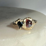 Duo Ring in Garnet and Tourmaline 02- size 5.5-ONE OF A KIND - READY TO SHIP