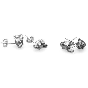 Rabbit head stud earrings by Georgia Varidakis. Rabbit jewelry, white rabbit earrings.
