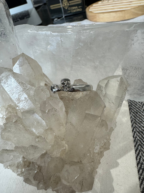 Raw Diamond Skull Ring- size 7 -ONE OF A KIND - READY TO SHIP